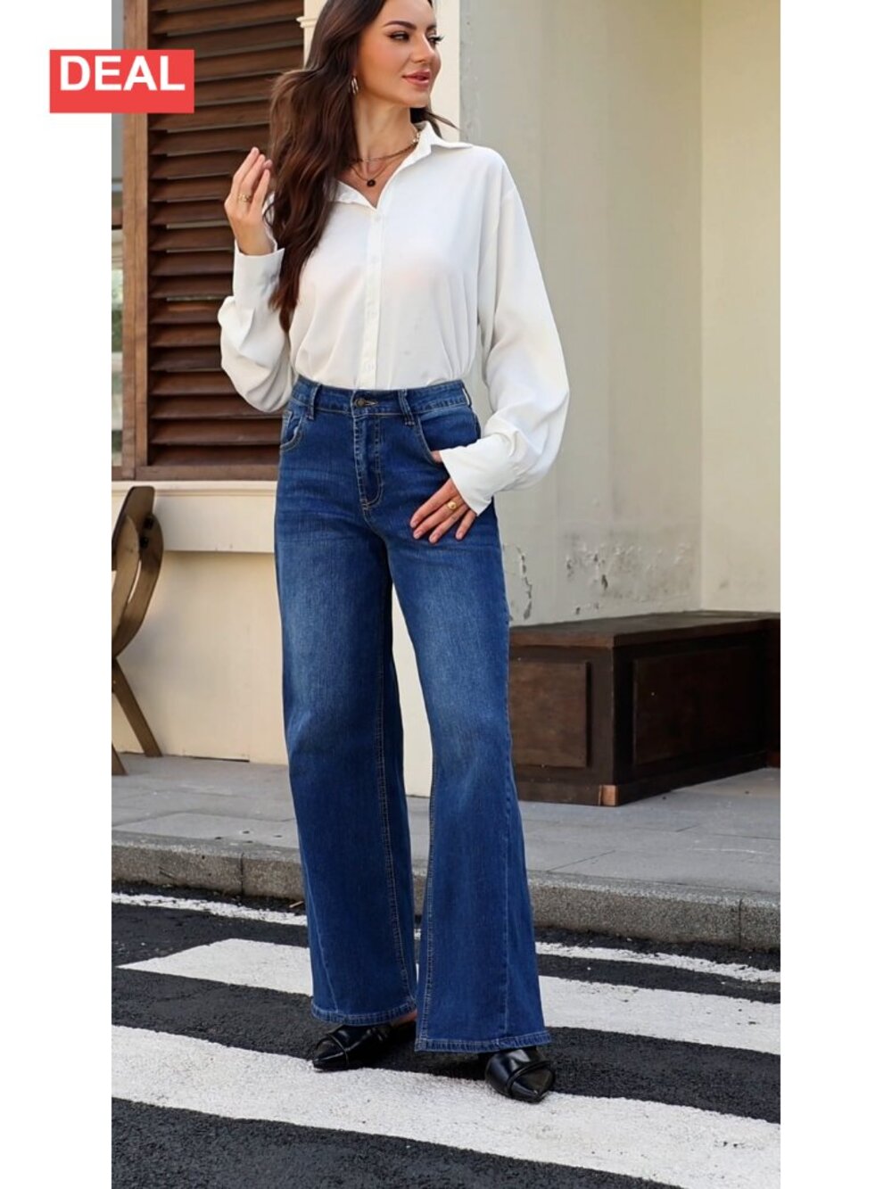 High Waisted Flare Jeans Stretchy Wide Leg Denim Pants - Picture 6 of 6